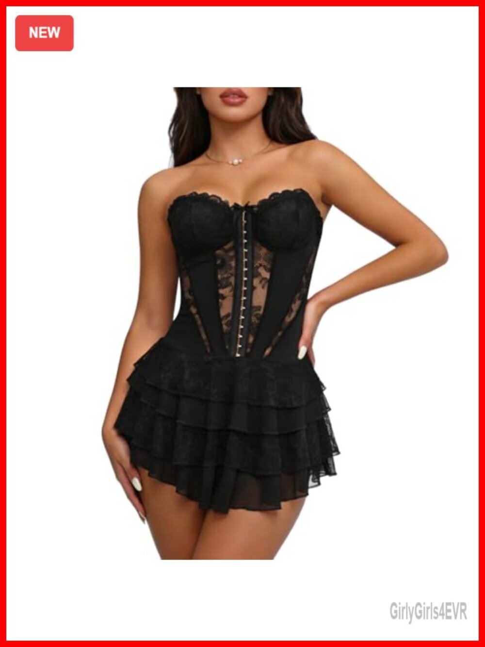 Strapless Lace Corset Mini Dress with Built-In Shorts for Night Out